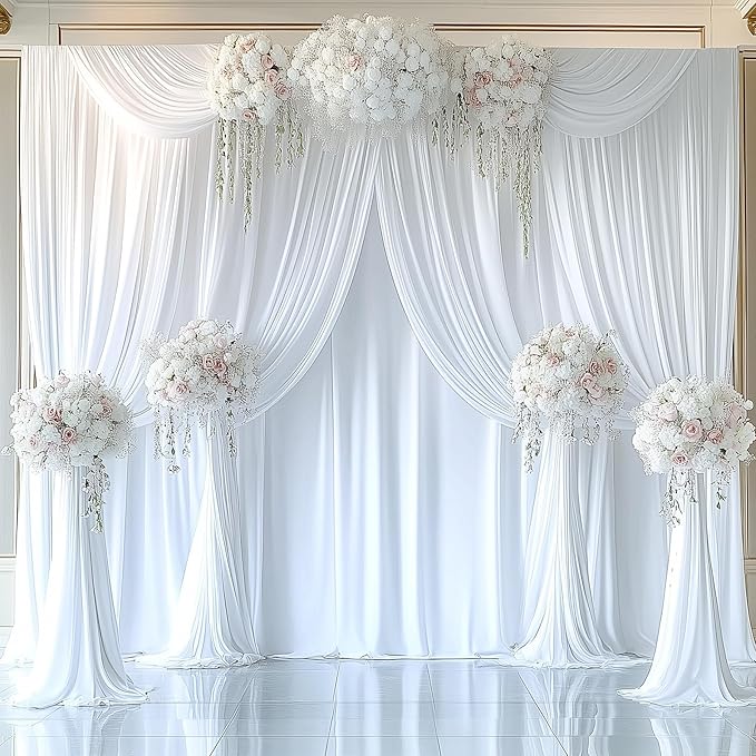 20ftx12ft Wrinkle Free White Backdrop Curtain, 4 Panels 12FT Height White Wedding Backdrop Drapes, Silky Polyester Back Drop Cloth for Birthday Photography Background Party Backdrop Draping