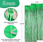 2 Pack Green Foil Fringe Backdrop Curtains, Tinsel Streamers Birthday Party Decorations, Fringe Backdrop for Graduation, Dinosaur Theme, Green Party