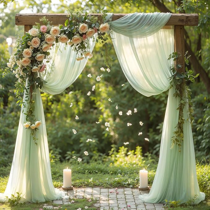 Wedding Arch Draping Fabric, 2 Panels 19FT Sage Green Arch Drapes Chiffon Fabric Drapery for Wedding Arch Decorations Ceremony Reception Party Ceiling Backdrop