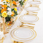 Hioasis 60pcs Clear Plastic Plates - Clear and Gold Disposable Dinnerware with Gold Rim, Heavy-duty, 7.5 inch, Dessert Plates for Party & Wedding