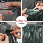PartyWoo Green Streamers Backdrop 2pcs Green Tinsel Foil Fringe Streamer Curtains 8.2 FT Curtains Photo Backdrop for Graduation Birthday Dinosaur Jungle Golf Football Theme Party Decorations