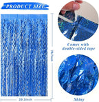 Blue Backdrop Wavy Tinsel Foil Fringe Curtains for Parties Sparkle Metallic Wavy Blue Birthday Decorations for Streamers Party Decorations Photo Booth Props Birthday Ocean Party Decor Supplies