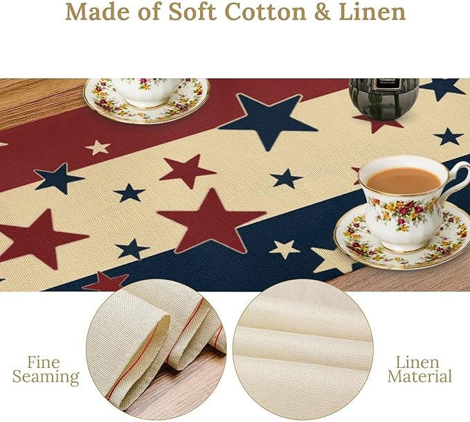 Memorial Day Table Runner, 4th of July American Patriotic Independence Day Stars Stripes Print Table Runne for Summer Holiday USA Home Decoration Party,13x120inch