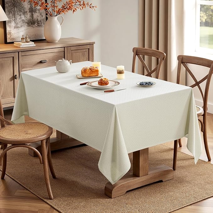 MIULEE Ivory Linen Cottton Table Cloth Rectangle Tablecloth Waterproof Spillproof Cross-Star Textured Table Cltoth Decorative Farmhouse Style for Dining Party Weddings 52x70 Inch