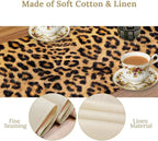 Leopard Print Dinning Table Runner, Cotton Linen Rustic Cottage Country Farm Safari Wildlife Fur Print Table Runners for Table Dresser Runner Dinning Kitchen Party Holidays Home, 13x90 Inch