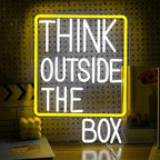 Think Outside The Box Neon Sign Dimmable White Words Neon Light for Wall Decor Led Think Light Up Sign for Study Room Classroom Library Meeting Room Bedroom (16.1 * 11.8 In)