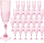 Plastic Champagne Flutes, 24PCS Pink Wine Glasses Goblets Cups Reusable Flute, for Weddings Bachelor Parties Toasting and Events (24, Pink)