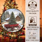 Round Barn Christmas Trees Metal Tin Sign Christmas Vintage Tin Sign Poster For Kitchen Cafe Bar Farmhouse Home Wall Decor Art Winter Decoration 8 * 8 in