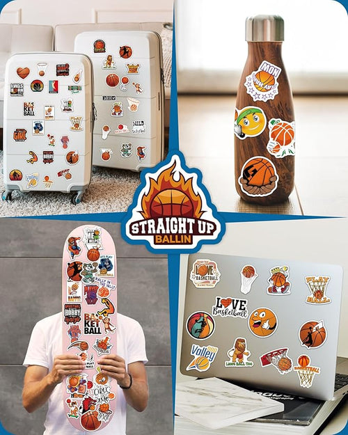 100 Pcs Sport Stickers for Kids, Basketball Water Bottle Stickers, Vinyl Waterproof Laptop Sticker for Water Bottle, Bulk Sticker Packs for Boys Kids Classroom Prizes for Elementary Students