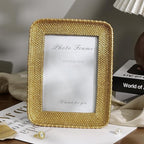 Cuspin Vintage Gold 5x7 Picture Frame, Gold Metal Rattan Textured Hand-Crafted Photo Frame with Glass Front Antique Picture Frame for Tabletop Display & Wall Display, Retro Design Home Decor