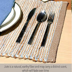 Chardin Home Natural Jute & Sky Blue-White Placemats, Set of 4 – Rustic Handmade Boho Table Mats, 13x19 in Dining Table Placemats - Kitchen, Everyday Meals, Holidays, Farmhouse or Modern Table Décor
