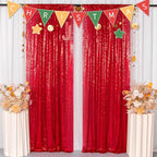 ShinyBeauty Red Sequin Curtains 8 Panels, 2FTx8FT - Dazzling Glitter Backdrop for Festive Events, Birthday Parties, and Christmas Decor, Sparkle Photo Background