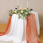 Snowkingdom 10 FT Fall Thanksgiving Table Runner Terracotta Gold Table Runner Burnt Orange Rust Sheer Chiffon Gauze Cheesecloth Golden Sequin Metallic Boho Table Decorations for Wedding Birthday