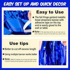 4 Pack 10 Ft Blue Foil Fringe Garland Metallic Streamers Tinsel Banner Wall Hanging Garland Backdrop for Parade Floats, Halloween, Christmas, Thanksgiving, New Year Party Decorations