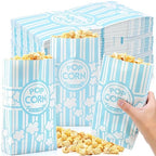 200 Pcs Paper Popcorn Bags Bulk 2 oz Large Flat Bottom Boxes Red and White Disposable Container Sleeve Movie Night Popcorn Bucket for Retro Movie Themed Party Carnival Supplies (Light Blue and White)