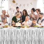 3 Pack 29 x108 Inch Silver Foil Fringe Table Skirts Metallic Banner for Tinsel Streamer Garland Backdrop for Parade Floats Wedding Thanksgiving Birthday Christmas Halloween New Year Party Decoration