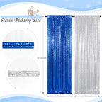 ShinyBeauty Silver and Blue Sequin Backdrop - 4 Pieces Shimmer Curtains Panels for Birthday, Party, Baby Shower, and Photo Backgrounds （2FTX8FT）