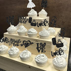 Ephlyn 30Pcs Bride to be Cupcake Toppers Glitter Wedding Cake Topper Decorations I Do Love Heart Ring Cupcake Picks for Bridal Shower Wedding Engagement Party Supplies Black