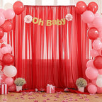 10x10 Red Tulle Backdrop Curtains for Parties, Sheer Backdrop Curtain Wedding Photo Background Drapes for Baby Shower Photography Birthday Party