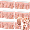 6 Pack 29x108 Inch Rose Gold Wave Foil Fringe Table Skirts Metallic Banner for Tinsel Streamer Garland Backdrop for Parade Floats Wedding, Mother's Day, Birthday Mardi Gras Party Decorations