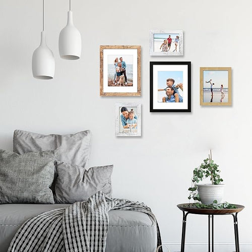 11x14 Picture Frame Set of 4, High Definition Tempered Glass 11 x 14 Frames Display 8x10 Pictures with Mat, Mixed Color Wood Photo Frame Wall Mounting
