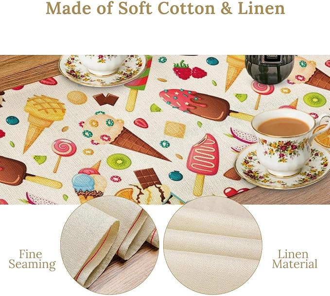 Ice Cream Table Runner, Fruit Ice Popsicles Cold Summer Desserts Seasonal Dinner Runner for Party Holiday Home Kitchen Dining Table Decor 13"x108"