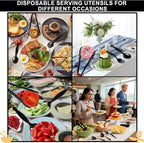 30 Pcs Disposable Black Plastic Serving Utensils,10 Set Including 9" Plastic Serving Spoons, Forks and Tongs for Dinner Parties, Buffets,Banquets, Events, Weddings, and Daily Use