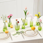 Vintage Small Glass Vases Set of 10,Mini Bud Vases for Flowers,Amber Glass Vases for Centerpieces,Wedding Decorations,Home Table Flower Decor (Olive Green)