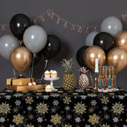 6Pcs Christmas Snowflake Party Tablecloths Decorations,Plastic Black and Gold Table Cloth,Winter Rectangle Table Cover for Christmas New Year Birthday Baby Shower Holiday Party Decorations,54x108 inch