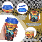 Yungyan 36 Sets Monster Truck Party Favors Goodie Cups with Lids and Straws for Birthday Decorations Reusable 16oz Plastic Candy Cups Plastic Straws for Birthday Party (Truck)