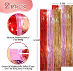 2 Pack Valentine Foil Fringe Backdrop Curtains, Tinsel Streamers Party Decorations, Fringe Backdrop, Door Shimmer for Valentine or Birthday Party