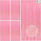 5 Pack Pink Tinsel Curtain Party Backdrop Foil Fringe Light Pink Halloween Baby Shower Valentines Wedding Birthday Decorations for Women