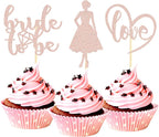 Sotpot 24PCS Bride to Be Cupcake Toppers with Heart Rose Gold Glitter Dress Bridal Shower Cupcake Picks for Wedding Bridal Shower Wedding Engagement Party Cake Decorations