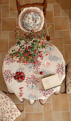patdrea Designer Linen French Round Table Cloth,Vintage Red Floral Durable Breathable Colorful Dacorative Tablecloth for Kitchen Dining,Christmas,Thanksgiving,Holiday,Diameter 67"-Newmari