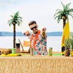 Fovths 2 Packs Luau Grass Table Skirt Fringe Dark Straw Grass Skirt 108 x 30 Inch Hibiscus Hawaiian Table Skirts Rectangle Tropical Luau Party Decorations for Hawaiian Decorations