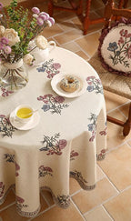 ISAENNE Designer Linen Light Beige Small Round Tablecloth,French Colorful Floral Table Cloth,Stain Resistant Decor Tablecloths for Dining Thanksgiving Christmas Kitchen,Diameter 55"-Helena E