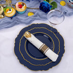 Liacere 350PCS Navy Blue Plastic Plates-Disposable Blue Gold Plates 50guest Plastic Dinnerware include 100Plates,50Pack Pre Rolled Napkins with Silverware 50Cups for Wedding＆Halloween