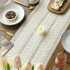 Artoid Mode Beige Farmhouse Woven Rustic Hollow Table Runner, Seasonal Holiday Hollow Kitchen Dining Table Decoration for Home Party Decor 12x90 Inch