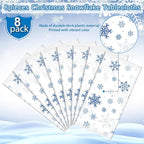 8 Pieces Snowflake Christmas Party Tablecloth Decorations,Plastic White Snowflake White Blue Xmas Backdrop Sign Table Cover Banner for Winter Christmas Holiday Party Supplies,54x108 inch（White/Blue）
