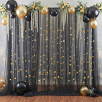 10×10ft Black Tulle Backdrop Curtain with Lights String for Parites, Sheer Photo Backdrop Curtains for Wedding Party Photography Background