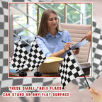 28 Pcs Black and White Checkered Racing Stick Flag Mini Race Car Office Table Desk Flags with Stand Base for Race Car Office Home Decorations and Party Celebrations