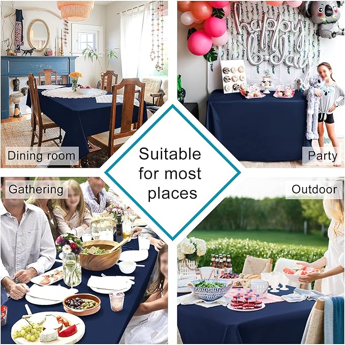 Hiasan Waterproof Tablecloth Rectangle - Washable Fabric Table Cloth for Dining Room Kitchen Birthday Party and Outdoor Use, Navy Blue, 70 x 120 Inch