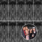 10 Pack Foil Curtain Backdrop Black Metallic Tinsel Foil Fringe Curtains Photo Booth Props for Birthday Wedding Engagement Baby Shower Bachelorette Christmas Holiday Celebration Party