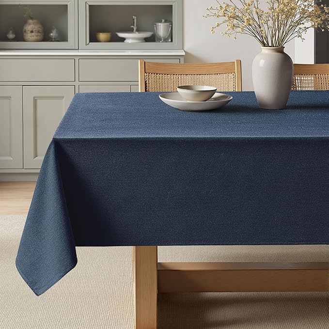 MIULEE Navy Blue Linen Tablecloth 60x84 Inch Rectangle Table Cloth Waterproof,Stain Resistant & Wrinkle Resistant for Dining Party Wedding