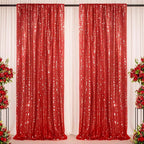 Red Sequin Curtains 2 Packs 3ftx8ft Photo Booths Backdrop for Girl Princess Birthdays Engagement Bachelorette Party Decorations