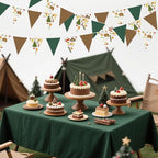 32Ft Camping Party Decorations Green Brown Camper Triangle Flag Fabric Banner Pennant Garland Streamers for Camping Birthday Glamping Baby Shower Campfire Adventure Woodland Travel Party Decor