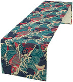 Kio Fish Table Runner Waves Japanese Tradition Art Printed Burlap Runner Home Kitchen Dining Table Living Room Decor Fabric 1 Panel W13xL120in
