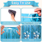 2 Pack Retro Blue Foil Fringe Backdrop Curtains, Tinsel Streamers Party Decorations, Fringe Backdrop, Door Shimmer for Retro Theme Party