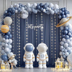 20×10ft Navy Blue Tulle Backdrop Curtain with Lights String for Parties, Sheer Photo Backdrop Curtains for Wedding Party Photography Background