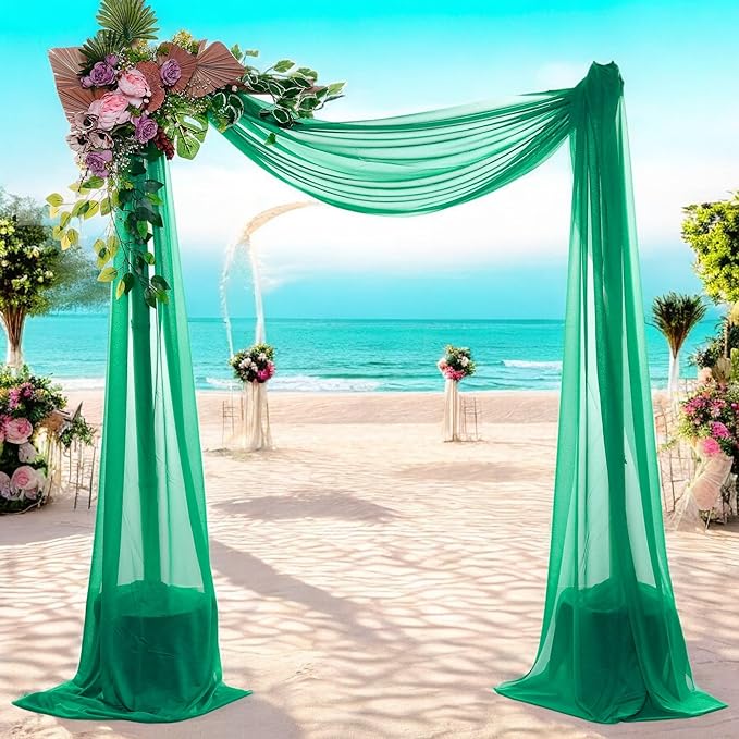 MDS Halloween Chiffon Draping Fabric - 2 Panel, 30" Wide x 40ft Long - Sheer Spooky Arbor & Canopy Drapery for Haunted House Backdrops, Party Ceilings, DIY Costumes & Themed Events - Emerald Green